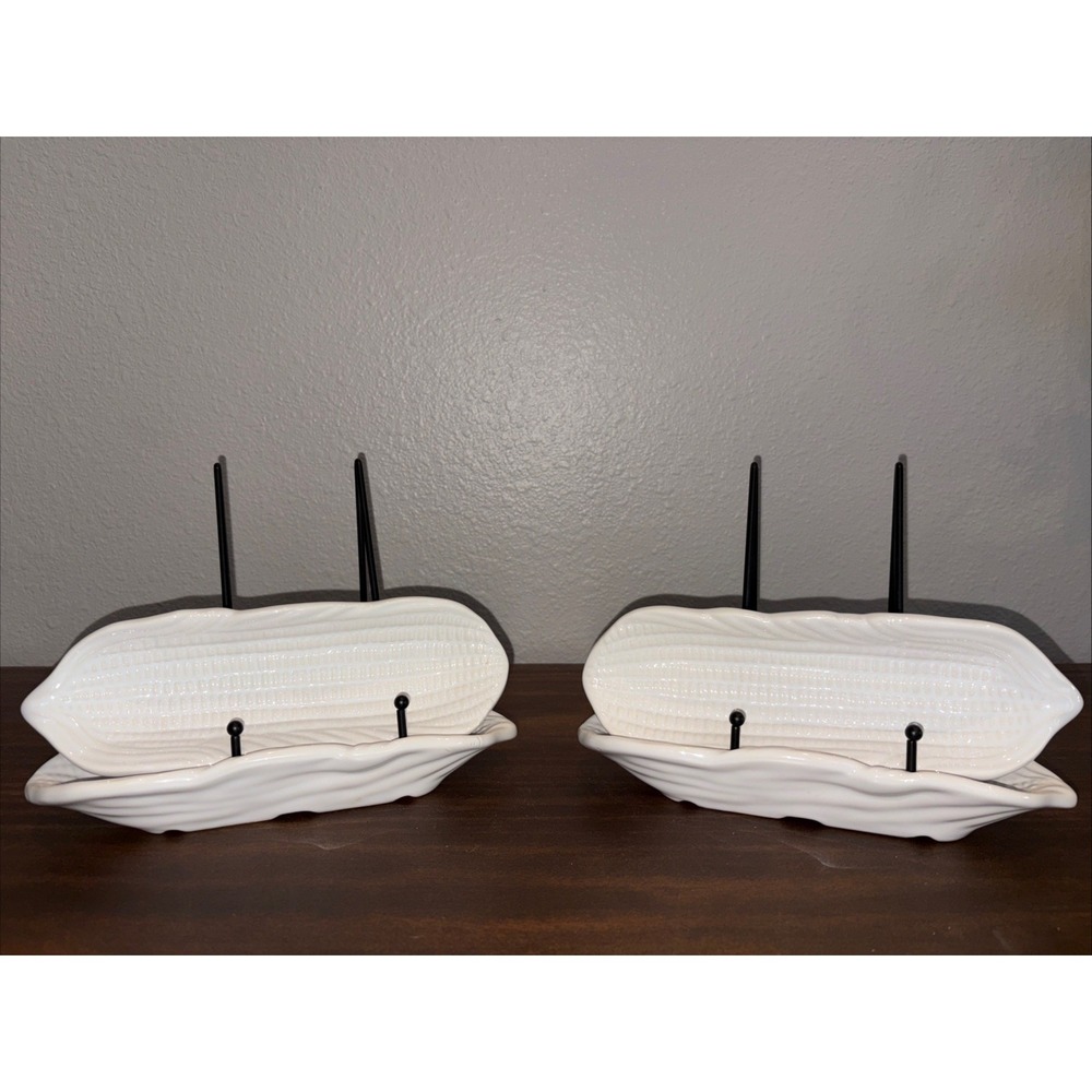 White Ceramic Vintage Made in Taiwan Corn on The Cob Holders Set of 4